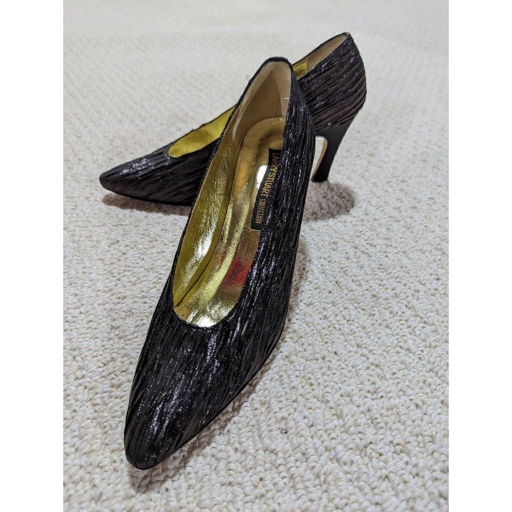 Larry Stuart Collection Women's Black Leather Ruched Slip-on Heel Pumps Size 7.5